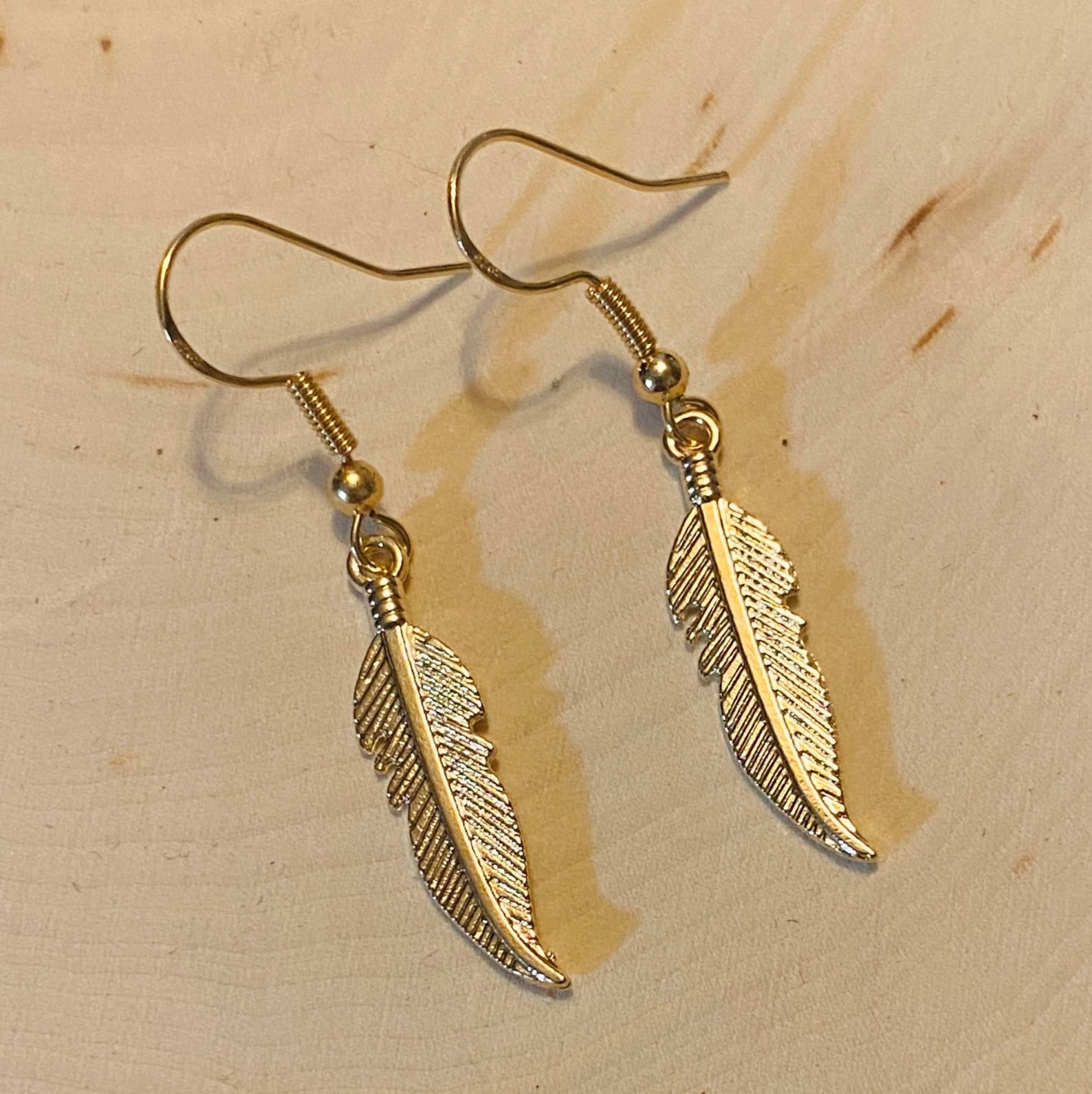 Gold Feather Earrings Gold Dangle Earrings Feather Earrings - Etsy