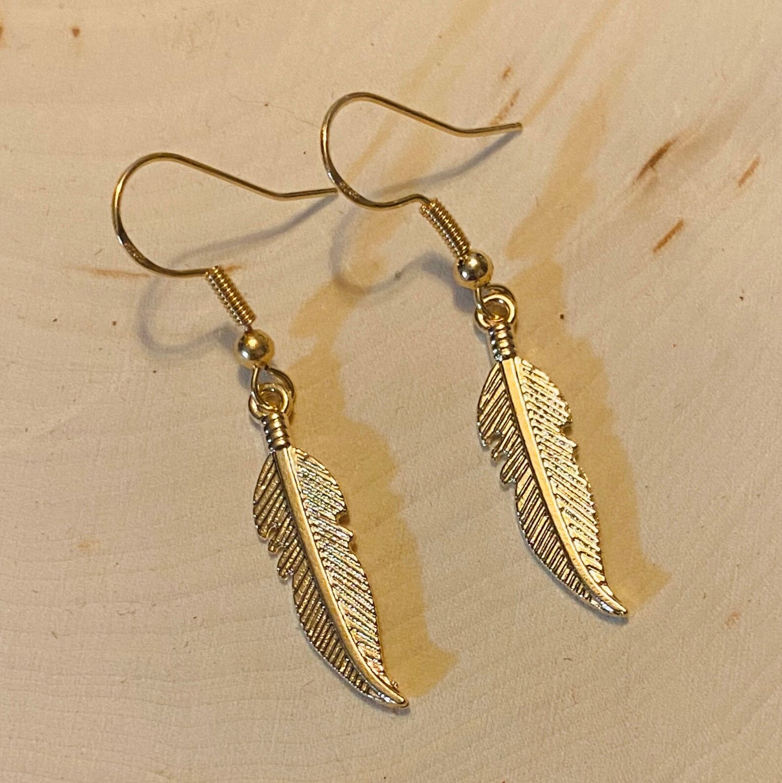 Gold Feather Earrings Gold Dangle Earrings Feather Earrings Etsy