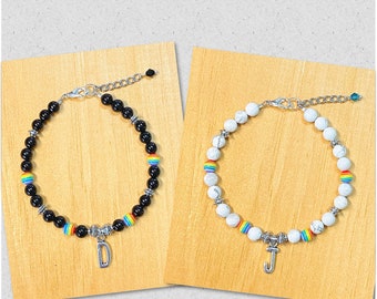 Personalized Beaded Bracelet, Pride Rainbow Bead Bracelet, Howlite Rainbow Bracelet