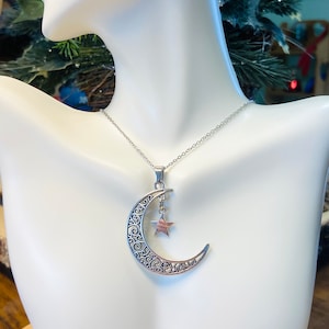 Crescent Moon Necklace, Celestial Necklace, Moon Star Necklace, Mens Celestial Necklace, Moon Necklace Women