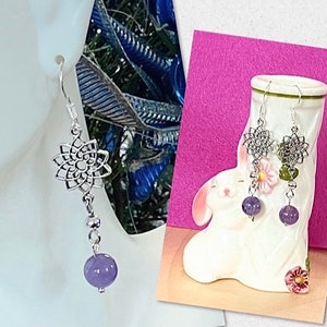 Purple Beaded Earrings, Purple Earrings Dangle, Purple Dangle Earrings, Silver Earrings, Gifts for Her