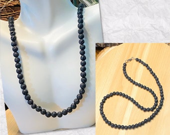 Mens Black Lava Necklace, Surfer Necklace, Black Bead Necklace Men, Black Lava Stone Necklace, Unisex Bead Necklace, Diffuser Jewelry