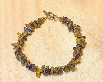 Tiger Eye Bracelet, Tiger Eye Natural Stone Bracelet, Tiger Eye Beaded Bracelet, Southwest Jewelry Women, Southwest Stone Chip Bracelet