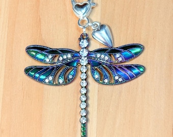 Green Dragonfly Purse Charm, Crystal Dragonfly Purse Charm, Iridescent Dragonfly Purse Charm, Handbag Bling, Dragonfly Jewelry