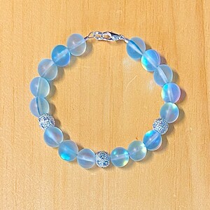 Moonstone Glass Beaded Bracelet, Mermaid Glass Bracelet, Mermaid Glass Jewelry, Mystic Aura Quartz Bracelet, Crystal Moonstone Bracelet