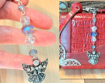 Ornate Angel Purse Charm, Angel Purse Charm, Iridescent Angel Purse Charm, Holiday Jewelry, Angel Charm, Memorial Jewelry, Gifts for Her