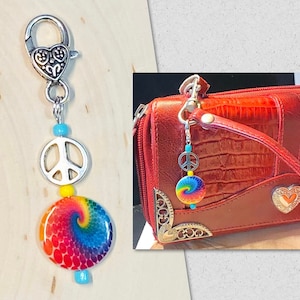 Peace Sign Handbag Charm, Colorful Hippie Purse Charm, Girl Purse Bling, Silver Purse Charm, Pet Collar Charm, Handbag Bling, Pet Gifts