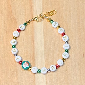 Merry Christmas Bracelet, Holiday Letter Bracelet, Christmas Bead Bracelet, Holiday Bracelet Christmas Gifts, Stocking Stuffer Secret Santa
