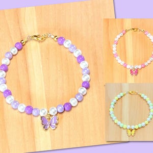 Butterfly Bracelet, Butterfly Bead Bracelet, Easter Bracelet Girls, Pearl Bracelet Women, Pastel Easter Bracelet, Gifts for Her