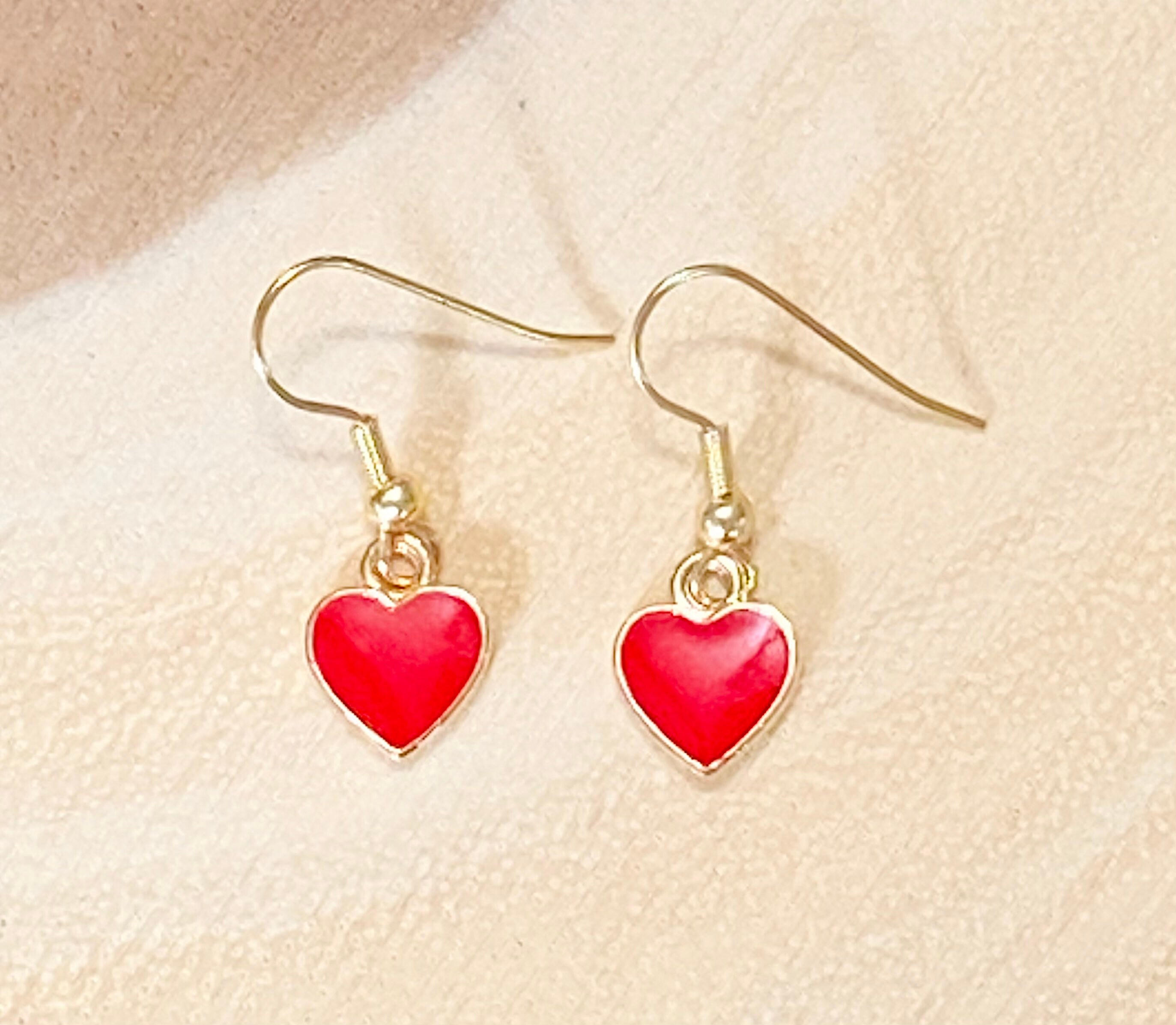 Red Heart Earrings Heart Earrings Dangle Red Heart Earrings | Etsy