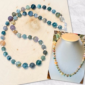 Moss Agate Necklace Men, Surfer Necklace, Green Bead Necklace Men, Moss Agate Stone Necklace, Unisex Bead Necklace