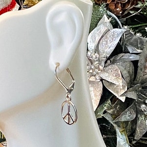 Peace Sign Earrings, Silver Peace Sign Earrings, Silver Peace Leverback Earrings, Gifts for Her, 60s jewelry, hippie earrings image 4