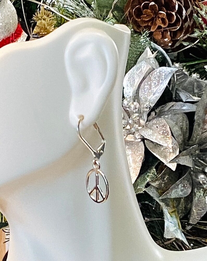 Peace Sign Earrings, Silver Peace Sign Earrings, Silver Peace Leverback Earrings, Gifts for Her, 60s jewelry, hippie earrings image 4