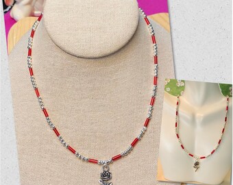Collar de cuentas de corneta, Collar de cuentas rojas Mujeres, Collar de cornetas rojas, Collar de cuentas rojas, Joyas de cuentas rojas, Joyas boho, Regalos para ella
