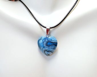 Blue Apatite Heart Pendant Necklace, Blue Gemstone Cord Necklace, Satin Cord