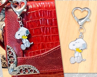 Cartoon Purse Charm, White Dog Purse Charm, Dog Handbag Bling, Silver Zipper Pull, Womens Gift, Gifts for Her