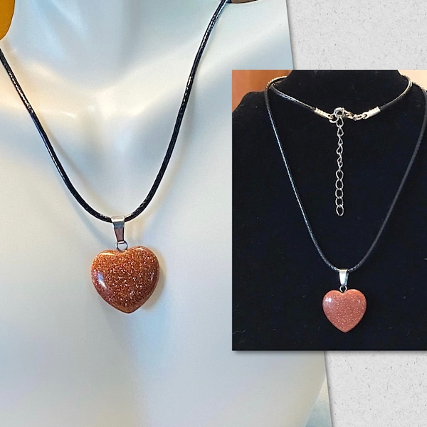 Gold Sandstone Heart Pendant, Sandstone Choker Necklace, Cord Necklace, Heart Choker, Bohemian Jewelry, Gifts for Her