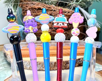 Handmade Beaded Pens with Silicone Focal Beads, Fun Beaded Pens, Refillable Ink Pen