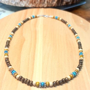 Wood Bead Necklace, Wood Bead Necklace Women, Boho Beaded Necklace, Surfer Necklace, Light Wood Bead Necklace, Boho Hippie Jewelry
