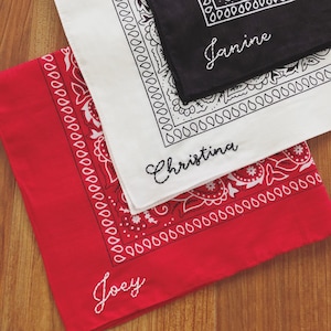 Embroidered Bandana- Custom Name Hankerchief- Hand Embroidery Personalizable Gift- Bachelorette Party Favors- Bridesmaid Groomsmen Present