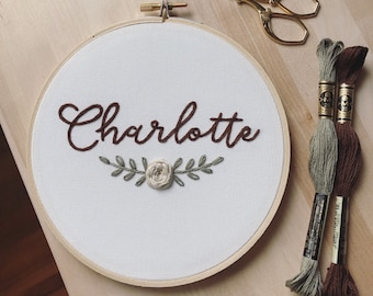 Custom Embroidery Hoop - Birth Announcement- Neutral Nursery Decor - Embroidery Art -Baby Name Reveal - Floral Nursery Wall Decor