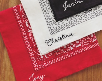 Embroidered Bandana- Custom Name Hankerchief- Hand Embroidery Personalizable Gift- Bachelorette Party Favors- Bridesmaid Groomsmen Present