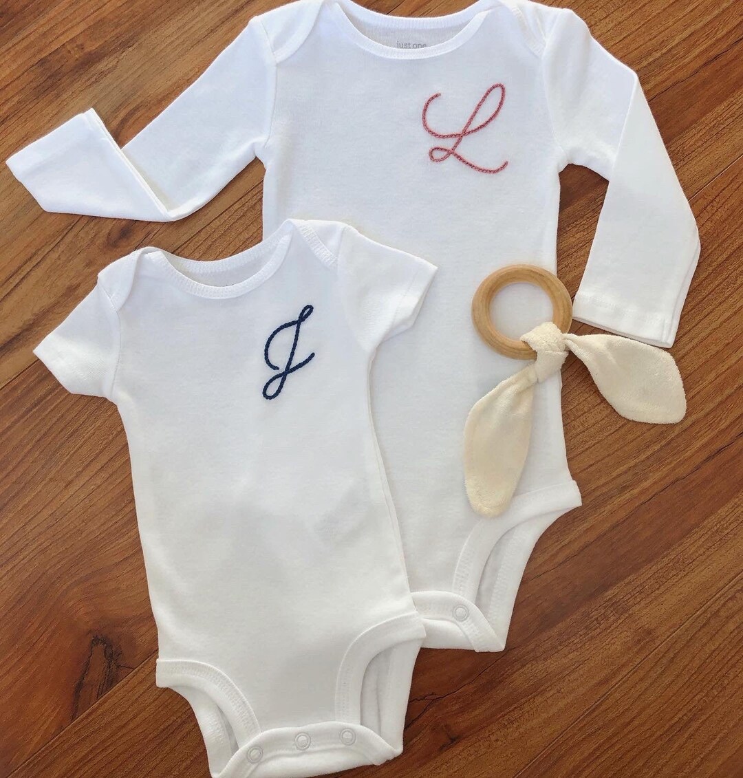 Custom Initial Baby Onesie® Hand Embroidered Shirt Embroidered Baby