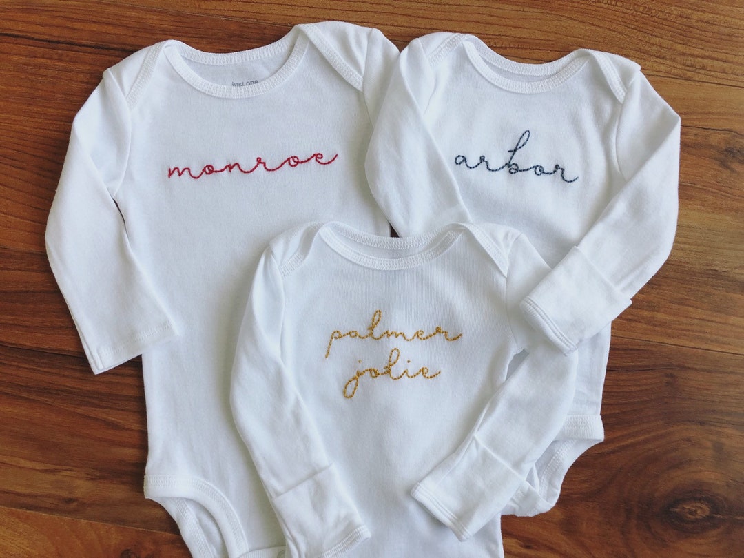 Embroidered Baby Name Onesie Custom Color Name Shirt Personalized Toddler Tee Pregnancy Announcement Bodysuit Etsy