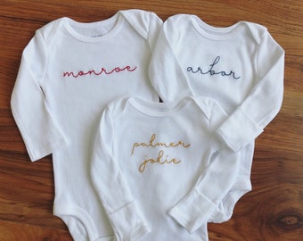 Embroidered Baby Name Onesie®- Custom Color Name Shirt- Personalized Toddler Tee- Pregnancy Announcement Bodysuit