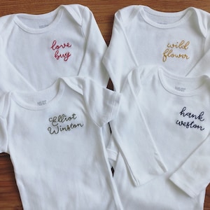 Embroidered Baby Name Onesie®- Custom Color Name Shirt- Personalized Toddler Tee- Pregnancy Announcement Bodysuit