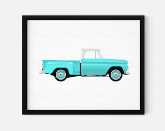 Pickup Truck Wall Art for Toddler Boy Room, Baby Boy Nursery, and Children's Playroom. Classic Car Digital Print -  CP101