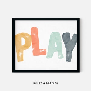 PLAY Playroom Wall Art, Let&#39;s Play Printable, Playroom Digital Art for Toddler Room or Nursery. Colorful Play Poster Digital Print