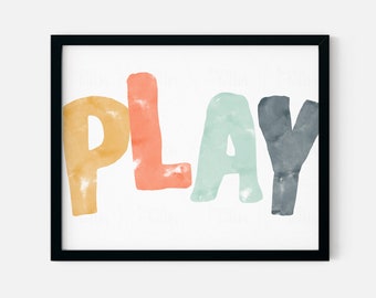 PLAY Playroom Wall Art, Let's Play Printable, Playroom Digital Art for Toddler Room or Nursery. Colorful Play Poster Digital Print