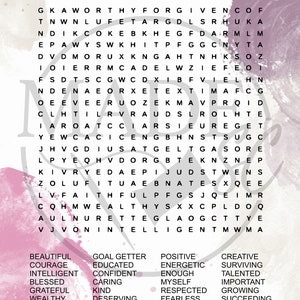 I AM Affirmation Word Search, Affirmation Puzzle, I AM Word Search Puzzle, Affirmation Activity for Her