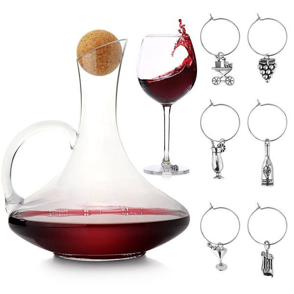 Decanter with Drying Stand, Stopper, Brush and Beads, Hand Blown 100% Lead Free Crystal Glass, Wine Decanter, Wine Carafe, Wine Accessories