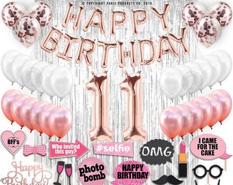 11th Birthday Decorations Party Supplies and Rose Gold Party Decorations Banner Props Photos Eleven Birthday Party Supplies Princess White