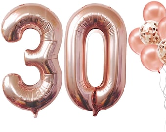 30th Birthday Balloons Rose Gold - Number 30 Rose Gold Party Decorations | Large Mylar Foil Balloons & Confetti Latex Balloons | Rose Gold