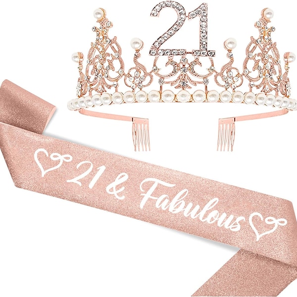 21 Sash and Tiara for 21st Birthday Decorations Her, Gifts for 21st Birthday, 21st Birthday Sash and Tiara Decorations, Happy 21st Birthday