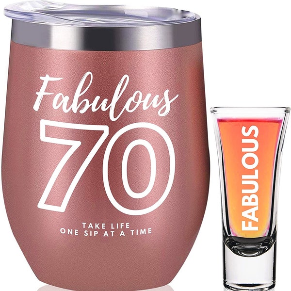 20 Oz Rose Gold Stainless Steel 70 & Fabulous Skinny Tumbler, 70th Birthday Party Supplies for Girls, 70th Birthday Gift Idea, Party Gifts