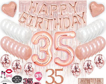 35th Birthday Decorations, 35th Party Supplies, 35 Birthday Banner, Rose Gold Confetti Balloons for Her, 35th Photo Props, 35th Cake Topper