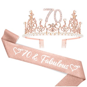 70 & Fabulous Sash and Tiara, 70th Birthday Decorations for Women, 70th Party Supplies, 70th gifts for Her, 70 Party Decorations