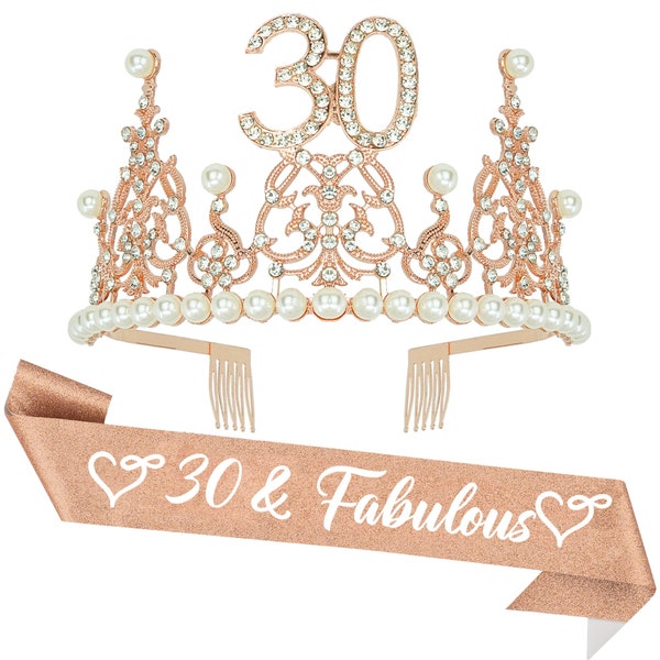 30 Sash and Tiara 30th Birthday Decorations for Women, Happy 30 Birthday Decorations for Her, 30th Birthday Gift Ideas, 30th Gifts for Women