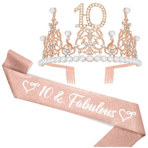 10th Sash and 10 Tiara For Happy 10th Birthday Decorations For Girl, Double Digits Birthday Decorations Girl 10, 10 Year Decorations