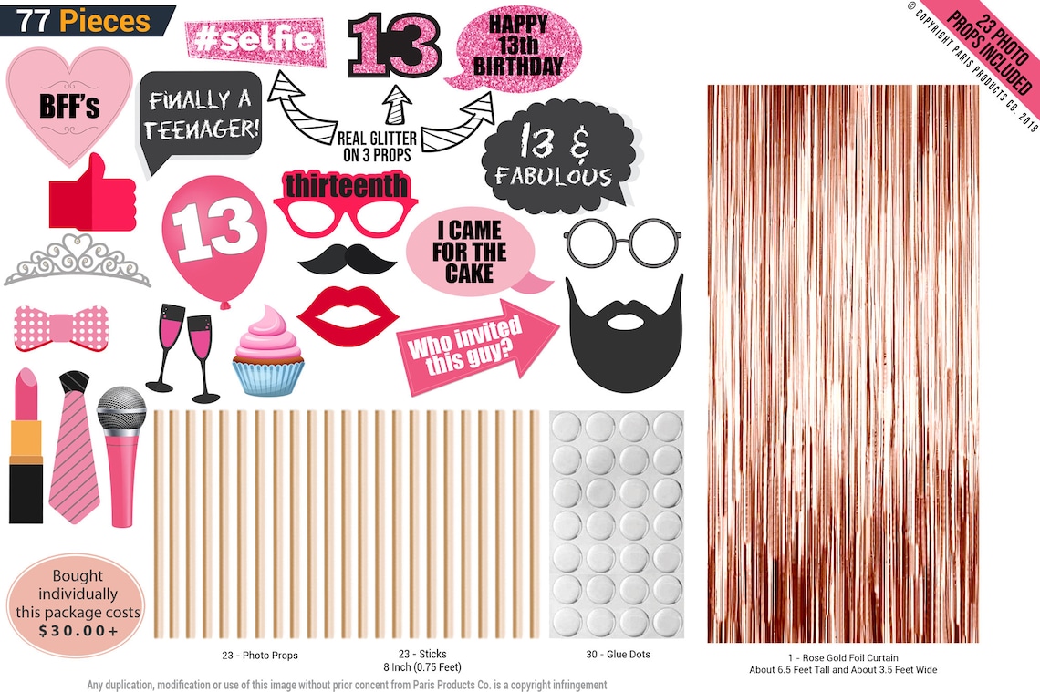 13th Birthday Photo Booth Props Kit for Teenage 13th Birthday - Etsy