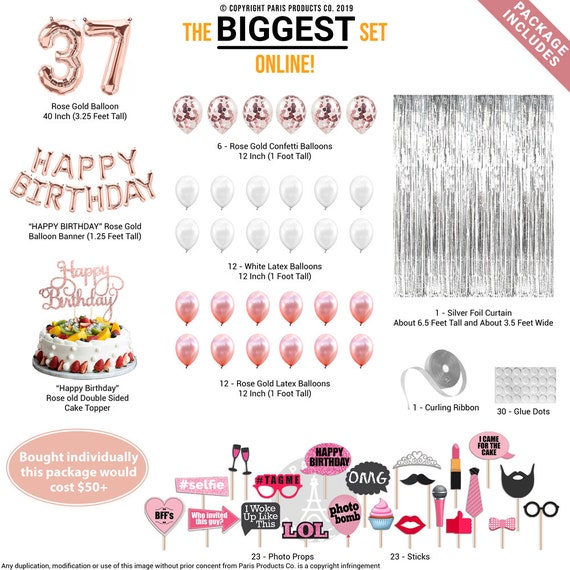 37th Birthday Decorations Birthday Party Supplies Thirty Etsy