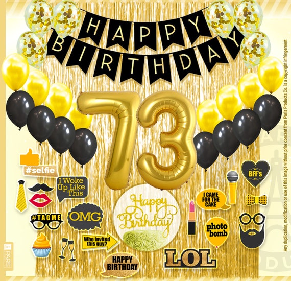 73rd Birthday Decoration Black and Gold for Boy & Girl, 73rd Cake Topper,  73rd Party Supplies for Her and Him, 73rd Birthday Photo Props 