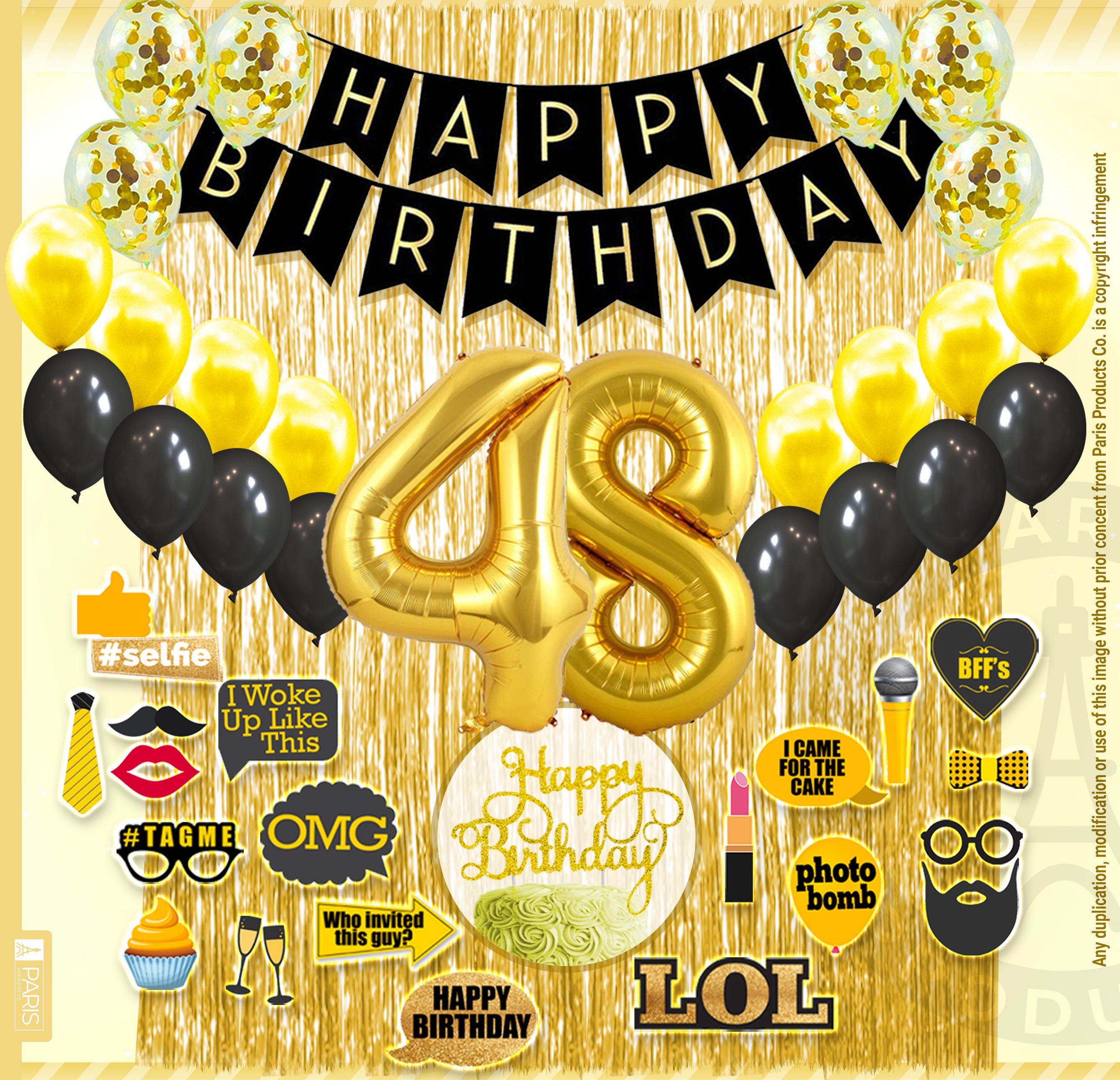  Decoraciones de cumpleaños número 48, suministros de fiesta,  globos de confeti de feliz cumpleaños 48 y juegos de números 48 para fiesta  de 48 años, oro rosa : Hogar y Cocina