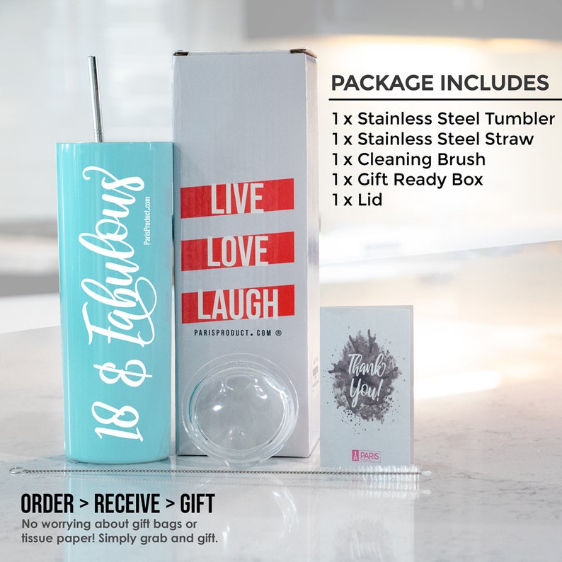 20oz Aqua Blue Stainless Steel Tumbler, 18th Birthday Gifts for Girls, 18th Birthday Decorations for Girls, 18th Party Supplies, 18th Gifts image 4