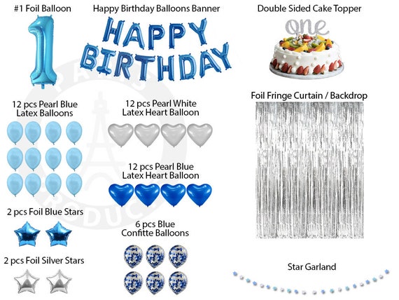 Decoration Anniversaire Garcon, Ballons Anniversaire Bleu, Banniere Joyeux  Anniversaire, 1er Anniversaire Garcon Deco, Ballons Bleu et Pompons Papier  pour Enfant Fête--(Traffer) 