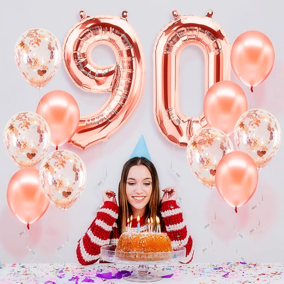 Festone Compleanno 90 Anni Oro Rosa 3.9m Con 11 Bandiere Olografiche